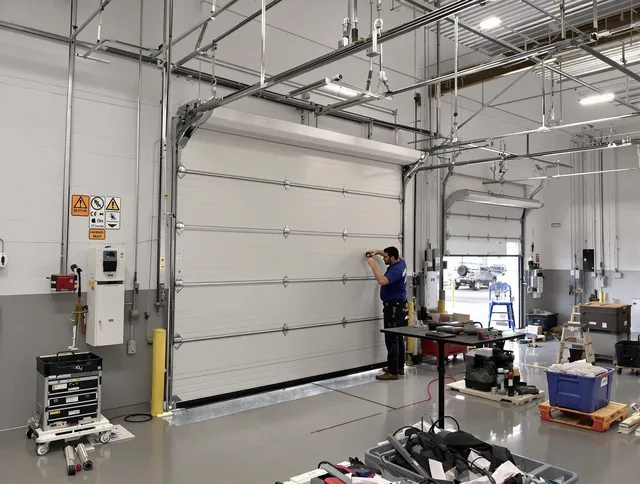 Commercial garage door repair being performed by Bristol Garage Door Repair expert in Bristol